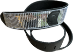 Copperpeace Glovely Silver Sequined Black Leather Guitar Strap  — Black Pocket Version