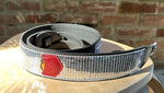 Copperpeace Glovely Silver Sequined Black Leather Guitar Strap — Red Pocket Version