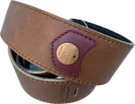 Copperpeace Homerun Guitar Strap Brown Leather – Red Pocket with Copper Medallion Version