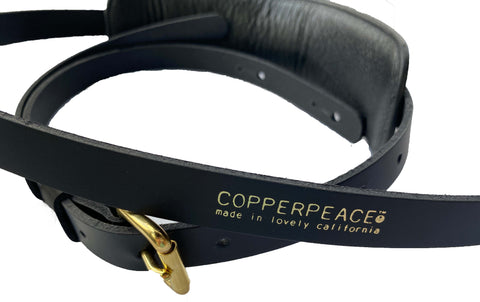 Copperpeace Old Style Skinny Black Leather Guitar Strap Made in California