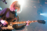 Sleater-Kinney-Carrie-Glovely with her walk-the-moon-wtm-tih-tour-red-rocks-CO-sound-check-eli-maiman-wearing  Copperpeace Glovely Silver Sequined Black Leather Guitar Strap Red Pocket Alteration